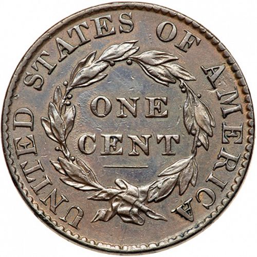 1 cent Reverse Image minted in UNITED STATES in 1827 (Coronet)  - The Coin Database