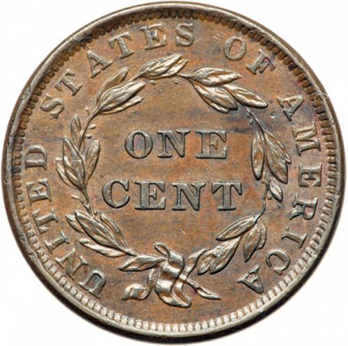 1 cent Reverse Image minted in UNITED STATES in 1839 (Coronet)  - The Coin Database