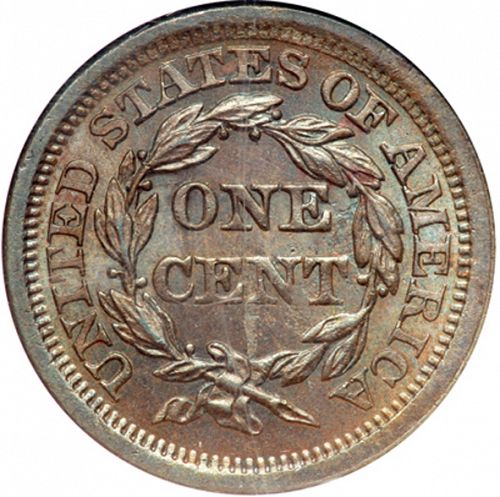 1 cent Reverse Image minted in UNITED STATES in 1854 (Braided Hair)  - The Coin Database