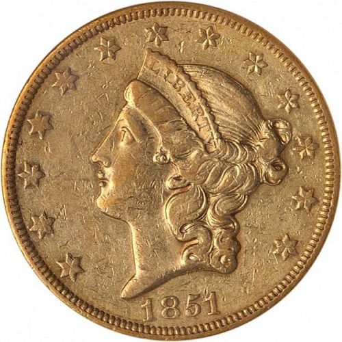 20 dollar Obverse Image minted in UNITED STATES in 1851O (Coronet Head - Twenty D., no motto)  - The Coin Database
