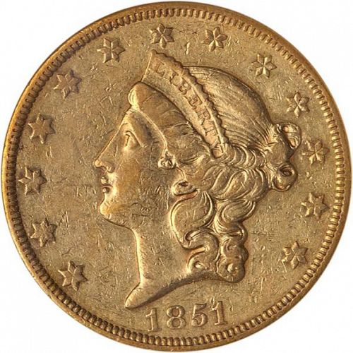 20 dollar Obverse Image minted in UNITED STATES in 1851O (Coronet Head - Twenty D., no motto)  - The Coin Database