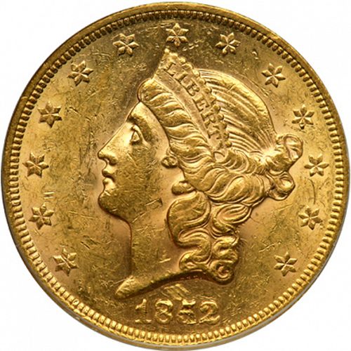 20 dollar Obverse Image minted in UNITED STATES in 1852 (Coronet Head - Twenty D., no motto)  - The Coin Database
