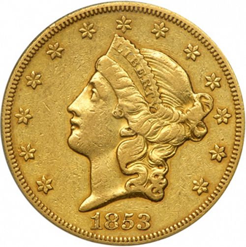 20 dollar Obverse Image minted in UNITED STATES in 1853O (Coronet Head - Twenty D., no motto)  - The Coin Database