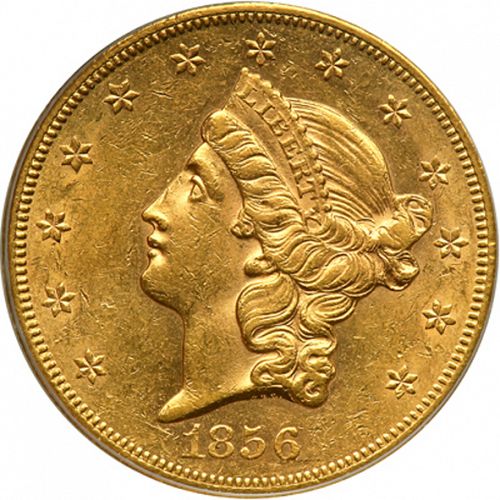 20 dollar Obverse Image minted in UNITED STATES in 1856S (Coronet Head - Twenty D., no motto)  - The Coin Database