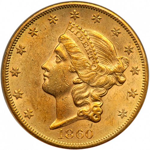 20 dollar Obverse Image minted in UNITED STATES in 1860S (Coronet Head - Twenty D., no motto)  - The Coin Database