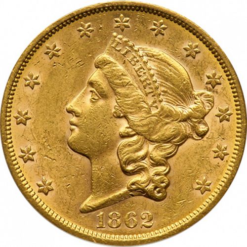 20 dollar Obverse Image minted in UNITED STATES in 1862S (Coronet Head - Twenty D., no motto)  - The Coin Database