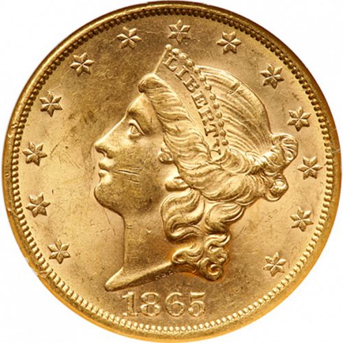 20 dollar Obverse Image minted in UNITED STATES in 1865S (Coronet Head - Twenty D., no motto)  - The Coin Database