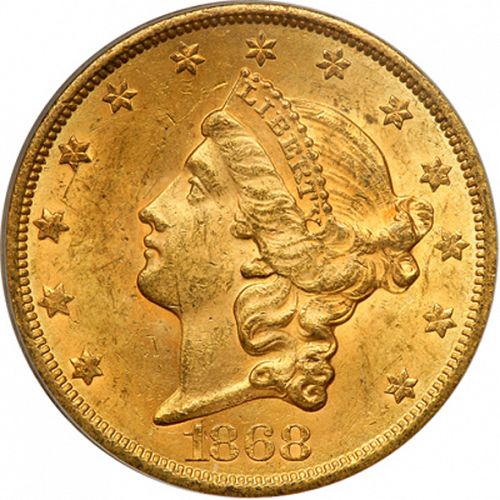 20 dollar Obverse Image minted in UNITED STATES in 1868S (Coronet Head - Twenty D., with motto)  - The Coin Database