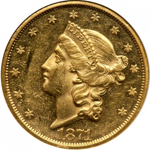 20 dollar Obverse Image minted in UNITED STATES in 1871S (Coronet Head - Twenty D., with motto)  - The Coin Database