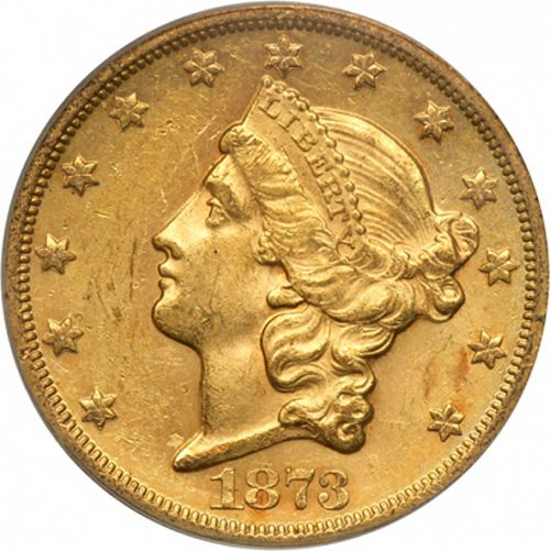 20 dollar Obverse Image minted in UNITED STATES in 1873S (Coronet Head - Twenty D., with motto)  - The Coin Database