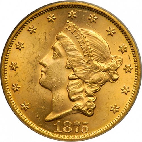 20 dollar Obverse Image minted in UNITED STATES in 1875 (Coronet Head - Twenty D., with motto)  - The Coin Database
