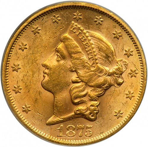 20 dollar Obverse Image minted in UNITED STATES in 1875S (Coronet Head - Twenty D., with motto)  - The Coin Database