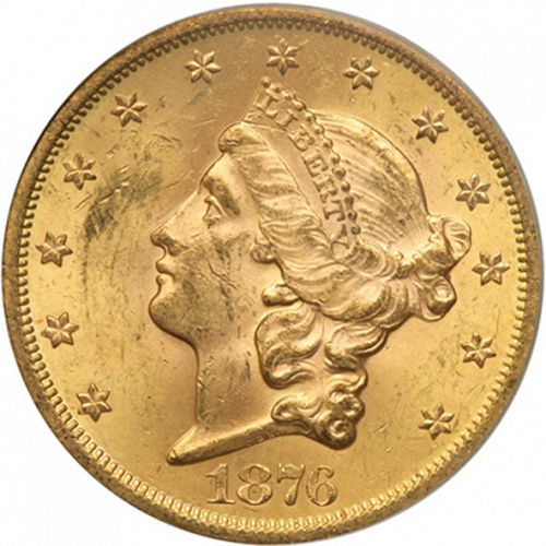 20 dollar Obverse Image minted in UNITED STATES in 1876S (Coronet Head - Twenty D., with motto)  - The Coin Database