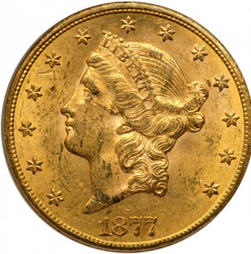 20 dollar Obverse Image minted in UNITED STATES in 1877CC (Coronet Head - Twenty Dollars)  - The Coin Database
