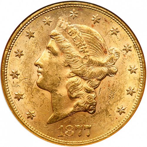20 dollar Obverse Image minted in UNITED STATES in 1877S (Coronet Head - Twenty Dollars)  - The Coin Database
