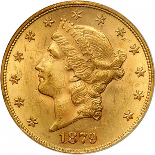 20 dollar Obverse Image minted in UNITED STATES in 1879 (Coronet Head - Twenty Dollars)  - The Coin Database