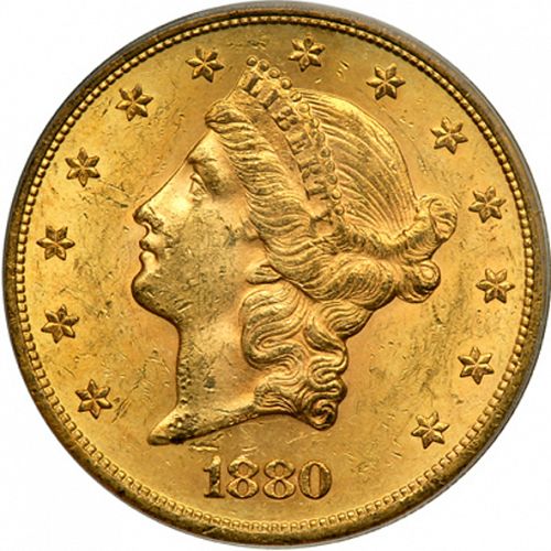 20 dollar Obverse Image minted in UNITED STATES in 1880S (Coronet Head - Twenty Dollars)  - The Coin Database