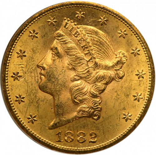 20 dollar Obverse Image minted in UNITED STATES in 1882CC (Coronet Head - Twenty Dollars)  - The Coin Database
