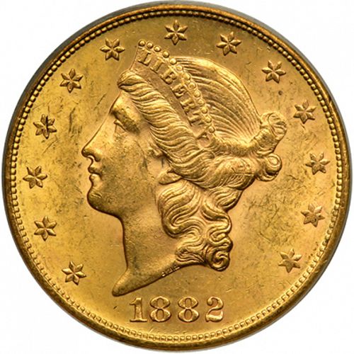 20 dollar Obverse Image minted in UNITED STATES in 1882S (Coronet Head - Twenty Dollars)  - The Coin Database