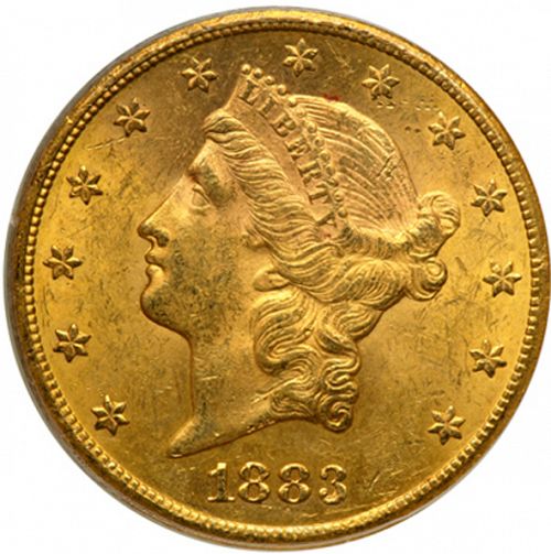 20 dollar Obverse Image minted in UNITED STATES in 1883CC (Coronet Head - Twenty Dollars)  - The Coin Database