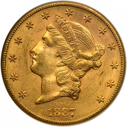 20 dollar Obverse Image minted in UNITED STATES in 1887S (Coronet Head - Twenty Dollars)  - The Coin Database