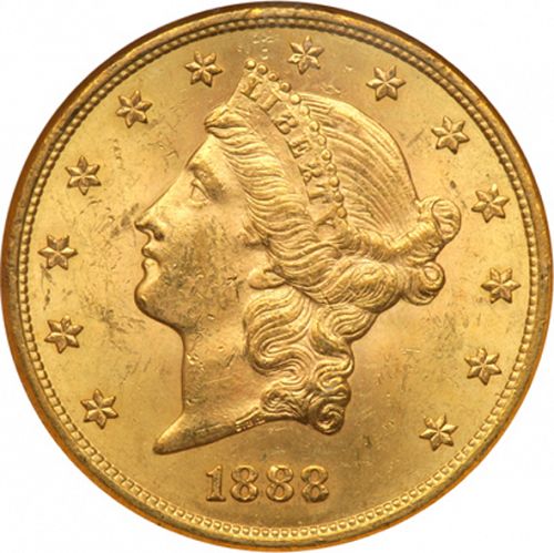 20 dollar Obverse Image minted in UNITED STATES in 1888S (Coronet Head - Twenty Dollars)  - The Coin Database