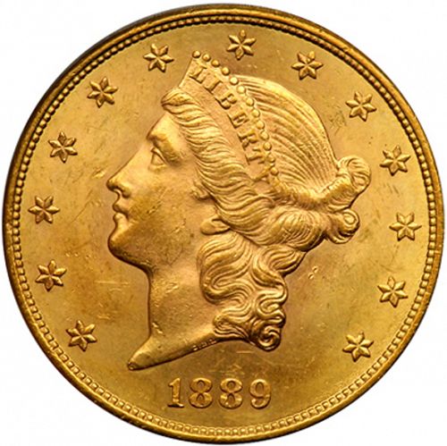 20 dollar Obverse Image minted in UNITED STATES in 1889S (Coronet Head - Twenty Dollars)  - The Coin Database