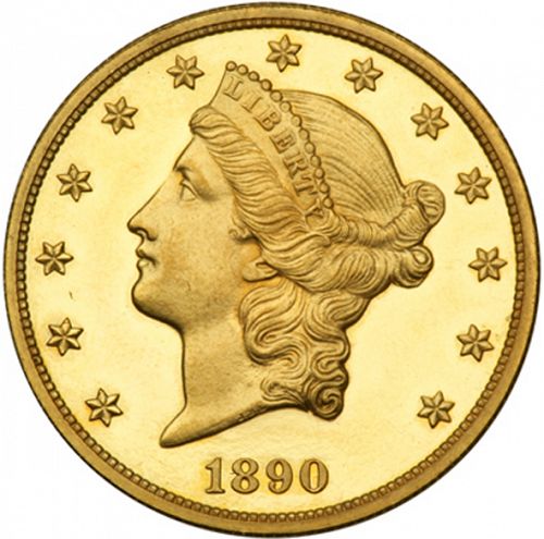 20 dollar Obverse Image minted in UNITED STATES in 1890 (Coronet Head - Twenty Dollars)  - The Coin Database