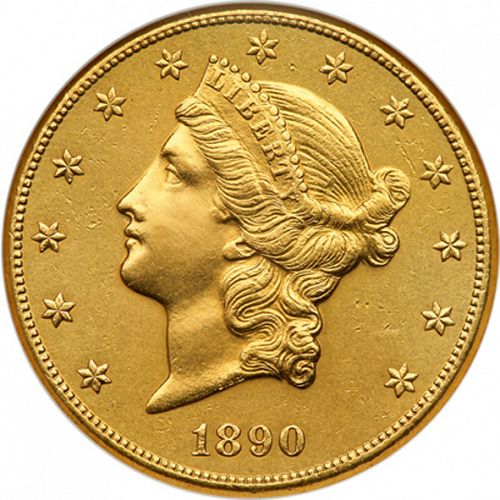 20 dollar Obverse Image minted in UNITED STATES in 1890CC (Coronet Head - Twenty Dollars)  - The Coin Database