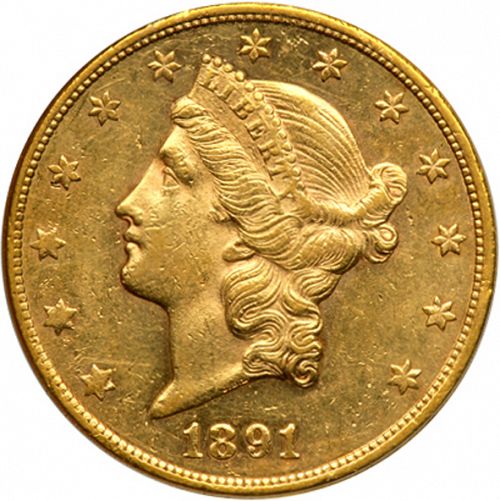 20 dollar Obverse Image minted in UNITED STATES in 1891CC (Coronet Head - Twenty Dollars)  - The Coin Database