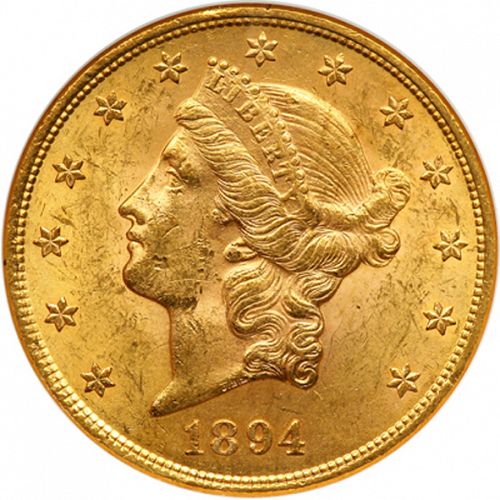 20 dollar Obverse Image minted in UNITED STATES in 1894 (Coronet Head - Twenty Dollars)  - The Coin Database