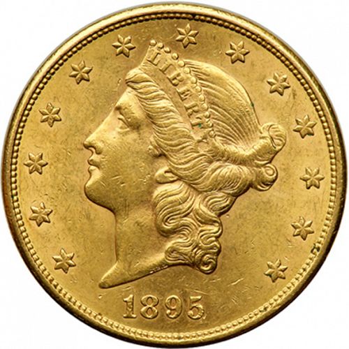 20 dollar Obverse Image minted in UNITED STATES in 1895S (Coronet Head - Twenty Dollars)  - The Coin Database
