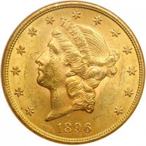 20 dollar Obverse Image minted in UNITED STATES in 1896 (Coronet Head - Twenty Dollars)  - The Coin Database