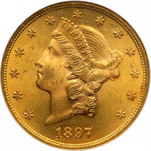 20 dollar Obverse Image minted in UNITED STATES in 1897 (Coronet Head - Twenty Dollars)  - The Coin Database