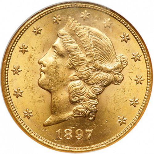20 dollar Obverse Image minted in UNITED STATES in 1897S (Coronet Head - Twenty Dollars)  - The Coin Database