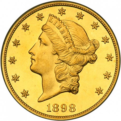 20 dollar Obverse Image minted in UNITED STATES in 1898 (Coronet Head - Twenty Dollars)  - The Coin Database