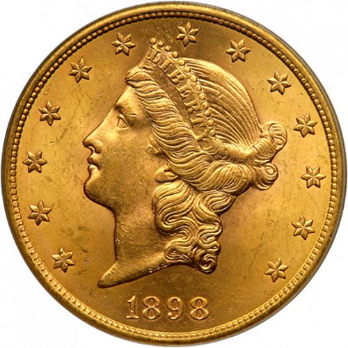20 dollar Obverse Image minted in UNITED STATES in 1898S (Coronet Head - Twenty Dollars)  - The Coin Database