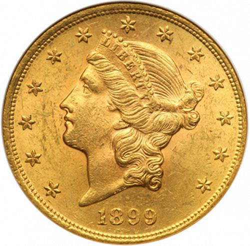20 dollar Obverse Image minted in UNITED STATES in 1899 (Coronet Head - Twenty Dollars)  - The Coin Database