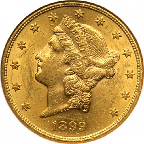 20 dollar Obverse Image minted in UNITED STATES in 1899S (Coronet Head - Twenty Dollars)  - The Coin Database