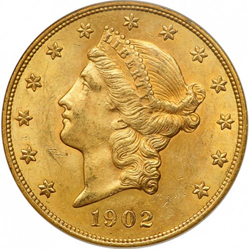 20 dollar Obverse Image minted in UNITED STATES in 1902 (Coronet Head - Twenty Dollars)  - The Coin Database
