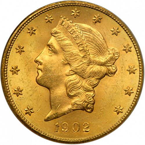 20 dollar Obverse Image minted in UNITED STATES in 1902S (Coronet Head - Twenty Dollars)  - The Coin Database