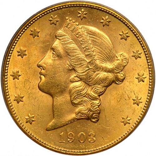 20 dollar Obverse Image minted in UNITED STATES in 1903S (Coronet Head - Twenty Dollars)  - The Coin Database