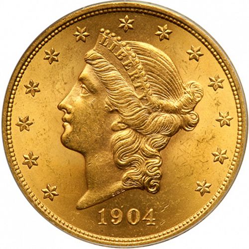 20 dollar Obverse Image minted in UNITED STATES in 1904 (Coronet Head - Twenty Dollars)  - The Coin Database