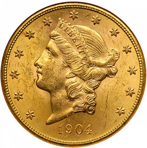 20 dollar Obverse Image minted in UNITED STATES in 1904S (Coronet Head - Twenty Dollars)  - The Coin Database