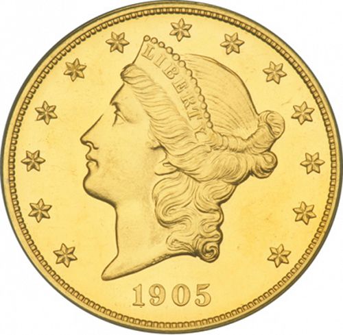 20 dollar Obverse Image minted in UNITED STATES in 1905 (Coronet Head - Twenty Dollars)  - The Coin Database