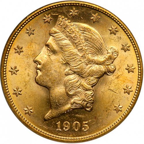 20 dollar Obverse Image minted in UNITED STATES in 1905S (Coronet Head - Twenty Dollars)  - The Coin Database