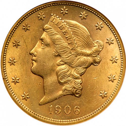 20 dollar Obverse Image minted in UNITED STATES in 1906 (Coronet Head - Twenty Dollars)  - The Coin Database