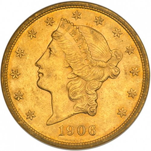20 dollar Obverse Image minted in UNITED STATES in 1906D (Coronet Head - Twenty Dollars)  - The Coin Database