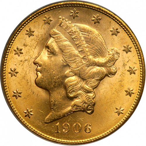 20 dollar Obverse Image minted in UNITED STATES in 1906S (Coronet Head - Twenty Dollars)  - The Coin Database