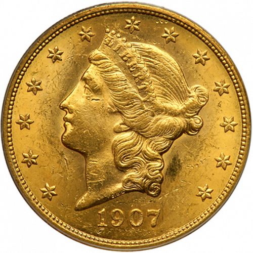 20 dollar Obverse Image minted in UNITED STATES in 1907 (Coronet Head - Twenty Dollars)  - The Coin Database